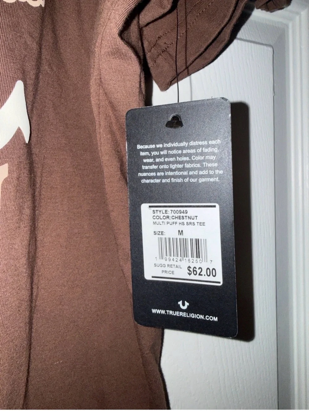 True Religion Brown Tee with Beige Buddha Guitar Graphic